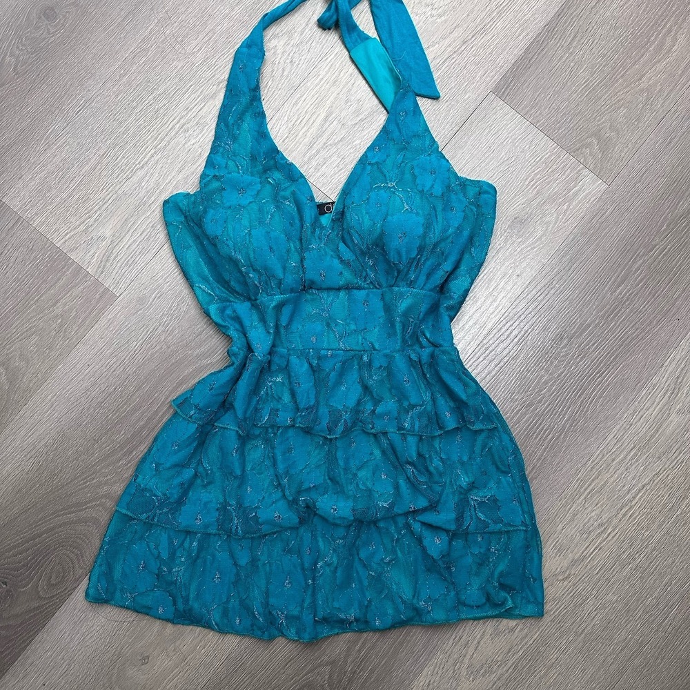VTG Y2K Womens Halter Babydoll Tank Top Ruffled Floral Sz M ?
